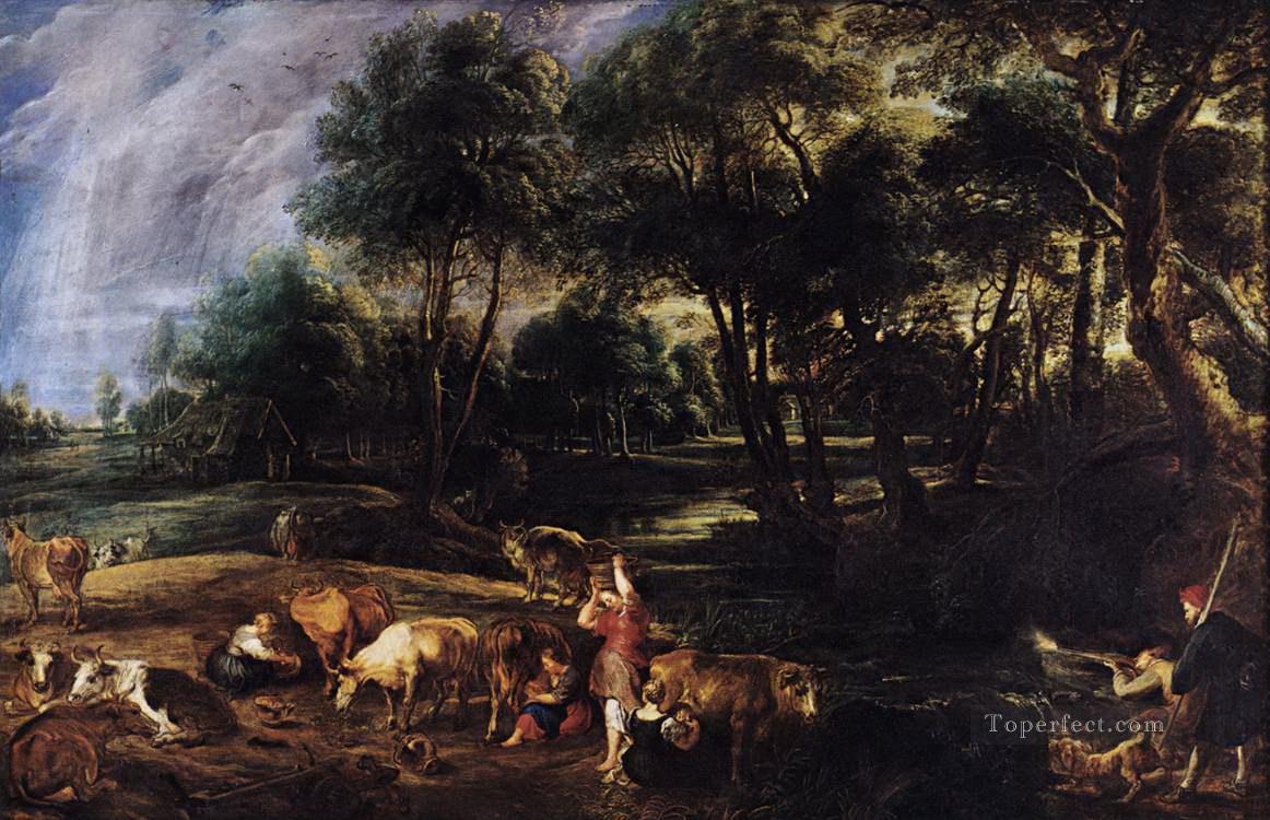 landscape with cows and wildfowlers Peter Paul Rubens Oil Paintings